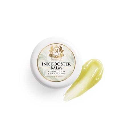 Skin Monarch Ink Booster Balm 30ml, kaas läikiva kollase palsami määrde kõrval