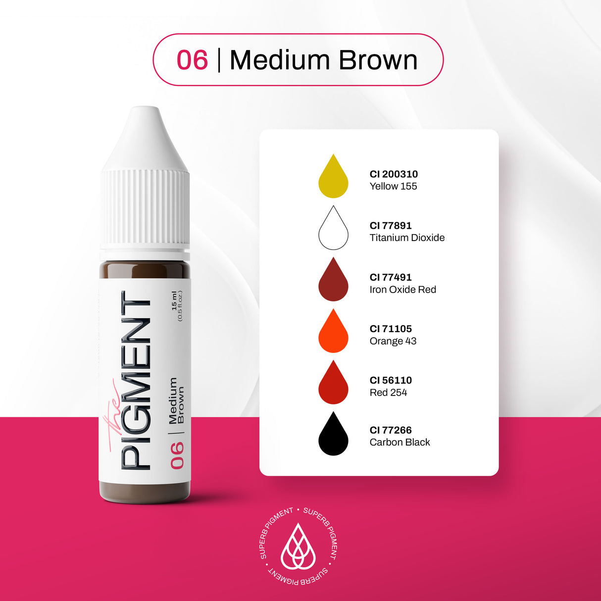 The Pigment 06 Medium Brown pigment details for controlled brow colour