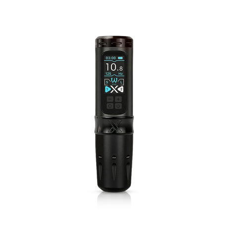 Wireless AVA UNI-X tattoo pen machine with ergonomic design and sleek black finish, ready for professional tattooing.
