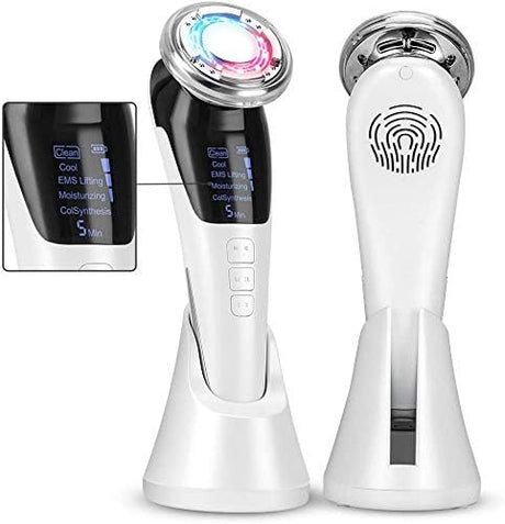 EMS ultrasonic hot and cold LED face massager handheld skincare device