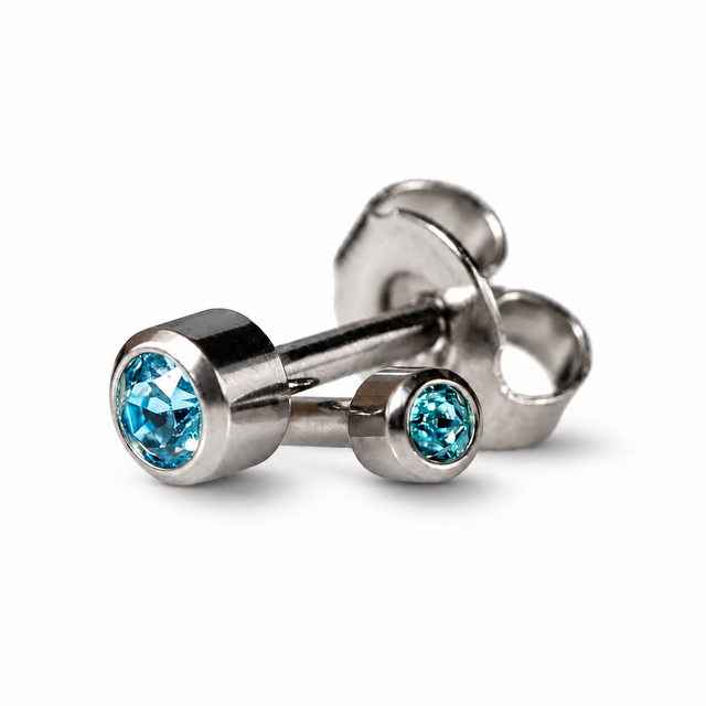 Caflon Blu Piercing Earrings Mini Aquamarine 3 mm (White Stainless Steel)