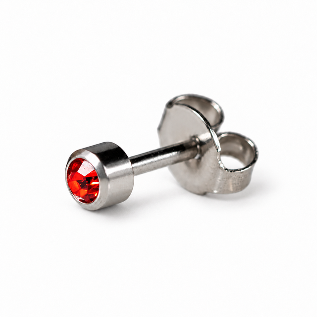 Caflon Blu Piercing Earrings Ruby 4 mm (White Stainless Steel)