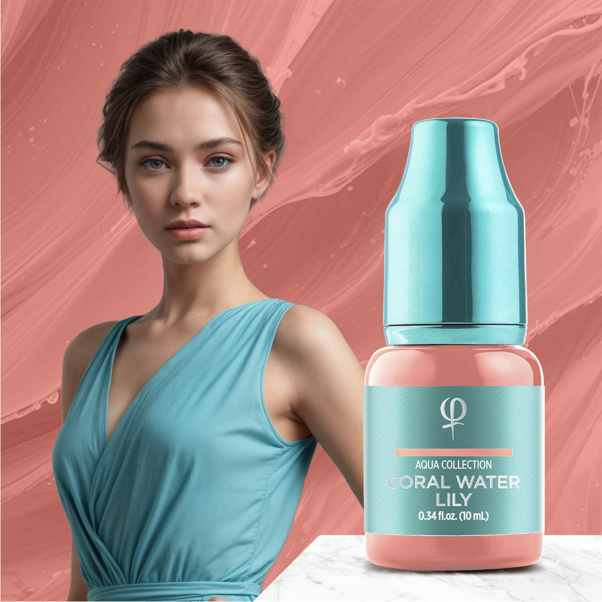PhiAcademy PMU Aqua Coral Water Lily Pigment 10ml — product colour presentation