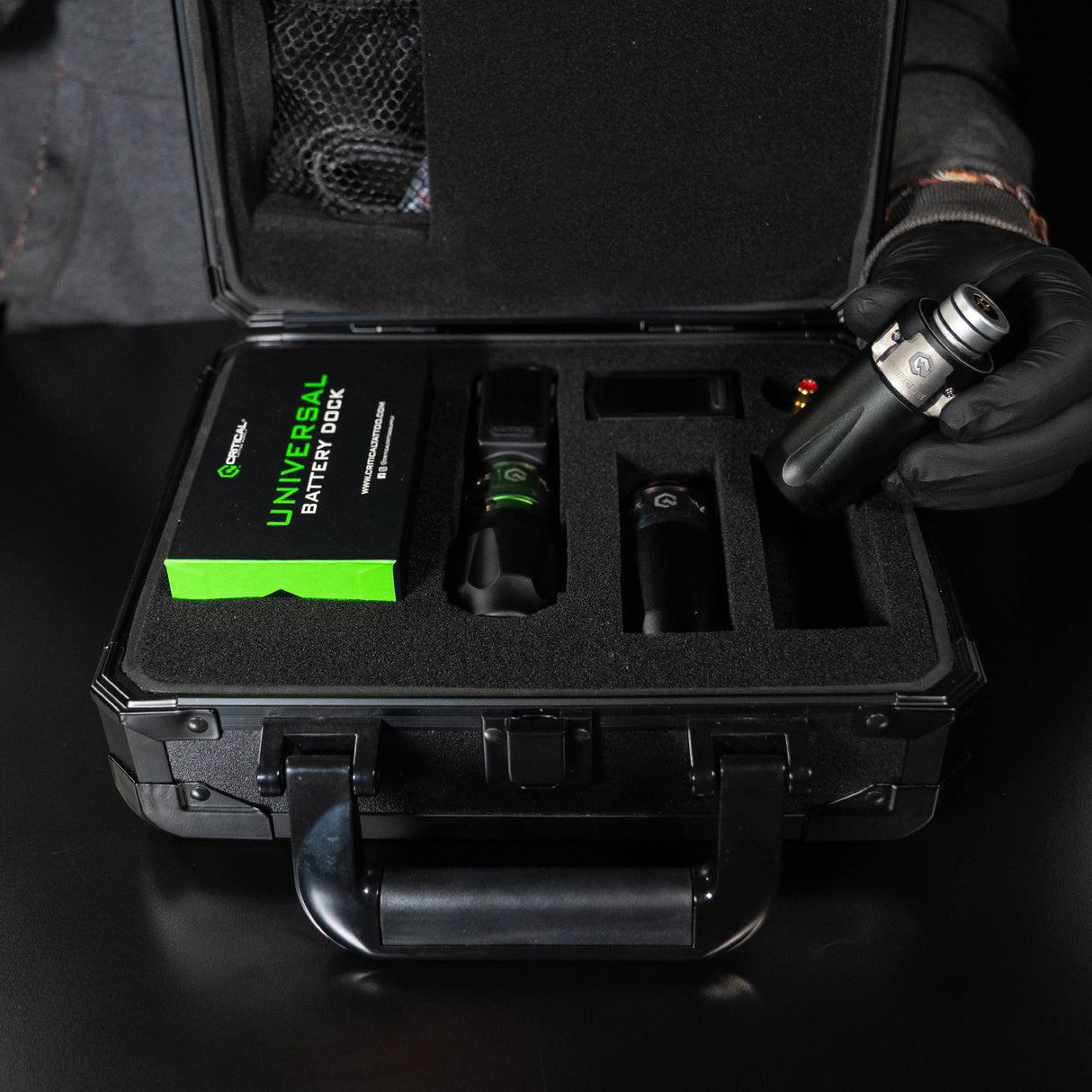 Critical Torque Wireless Tattoo Machine Ultimate Bundle with adjustable needle depths of 3.5, 4.2, and 5.0mm, branded Critical Tattoo.