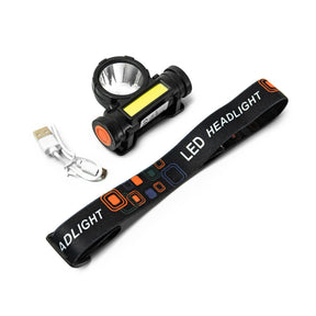 BVShop LED headlamp with built-in battery, adjustable straps, and bright illumination for outdoor and hands-free activities.