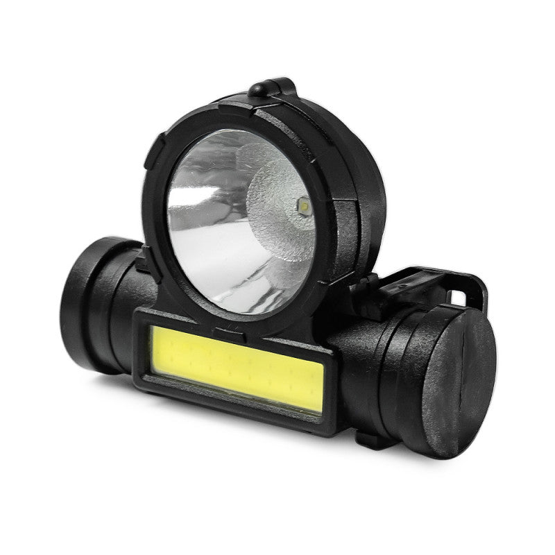 BVShop LED headlamp with built-in battery, showing adjustable strap and bright front light for hands-free illumination.