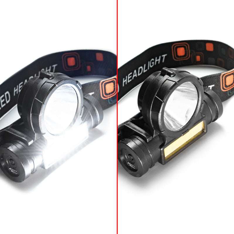 BVShop LED headlamp with built-in rechargeable battery, adjustable strap, and bright LED light for outdoor and work activities.