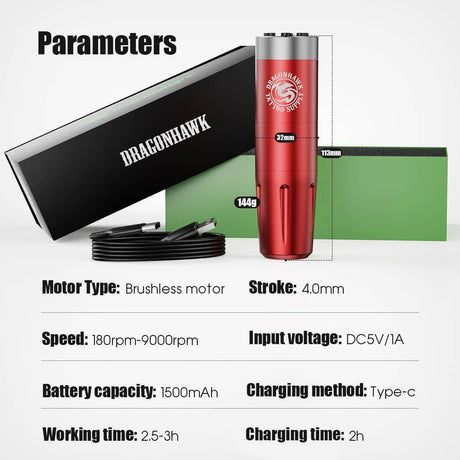 Mast Dragonhawk X8 Wireless Tattoo Machine Pen Black - BVShop