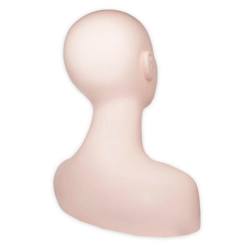 AVAA practice mannequin head with shoulders, used for hair styling and cosmetology training, featuring realistic facial features.