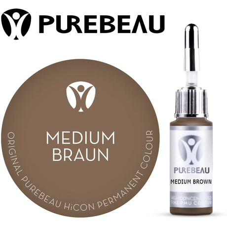 Purebeau Medium Brown 10ml HiCON kulmupigmendi pudel ja värvinäidis