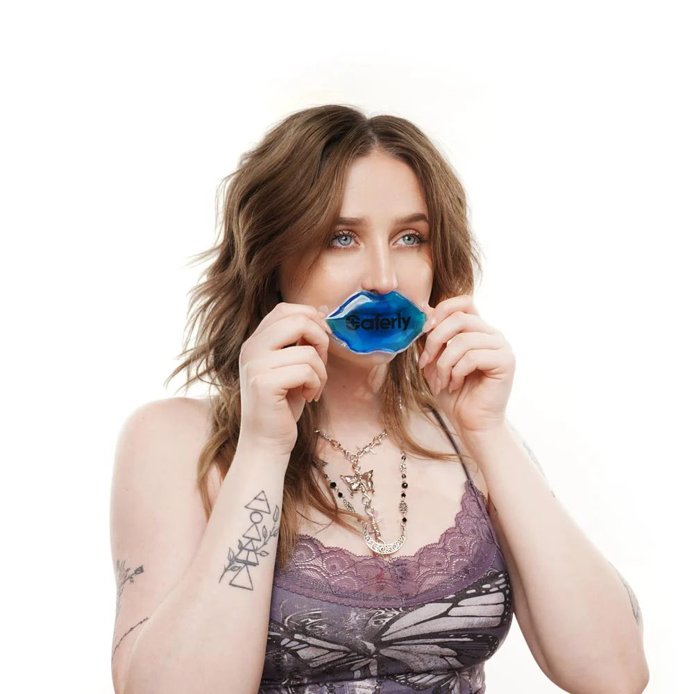 Saferly Lips Ice Packs in a pack, soft gel cold compress for soothing lip or facial area, flexible and reusable.