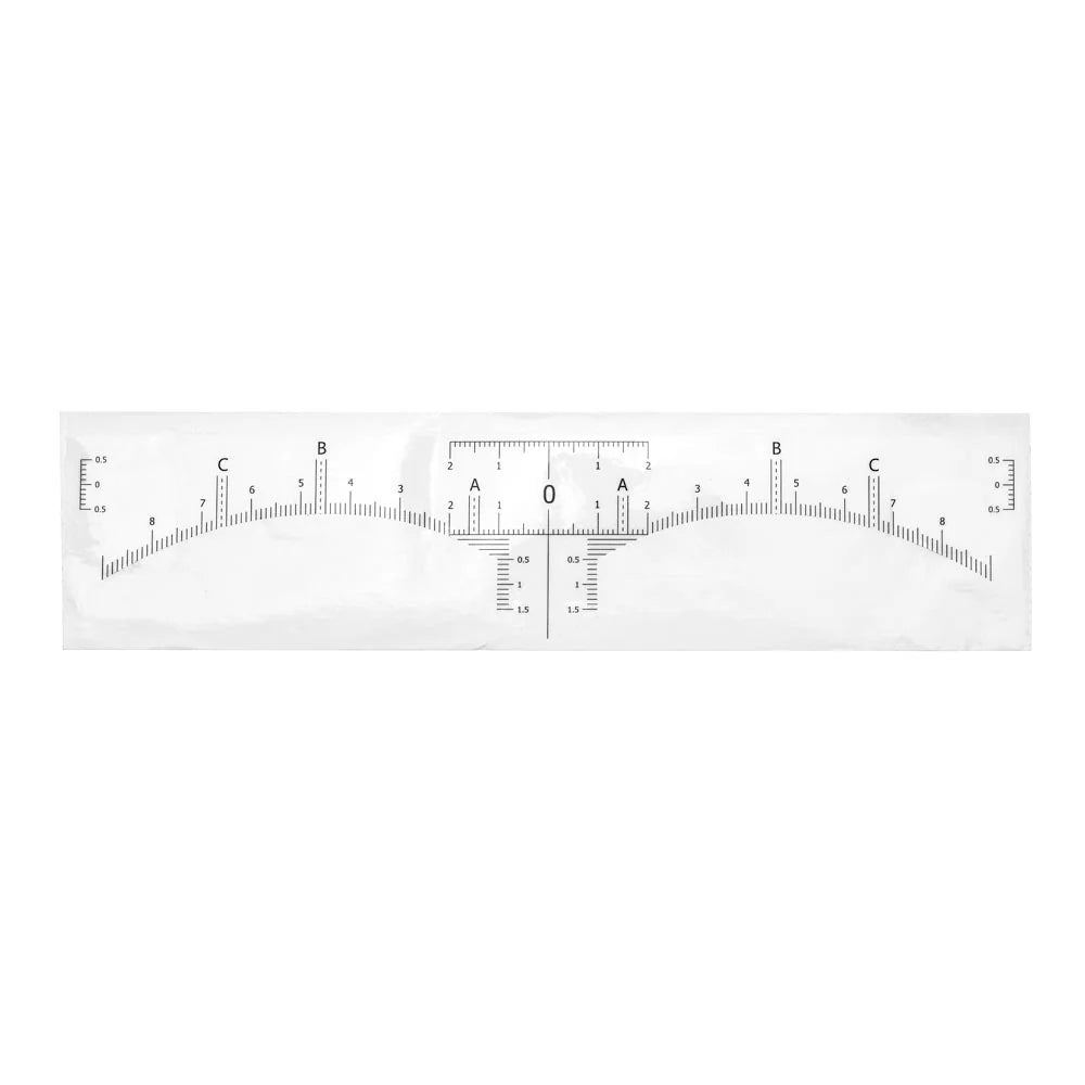 Saferly Disposable Eyebrow Ruler Stickers Roll of 50, adhesive measuring strips for precise eyebrow shaping and grooming.