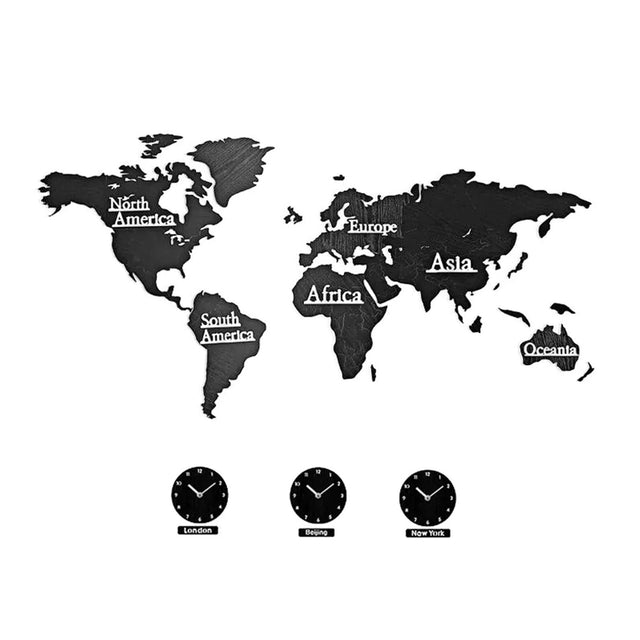 World map decoration clock - time zones - BVShop